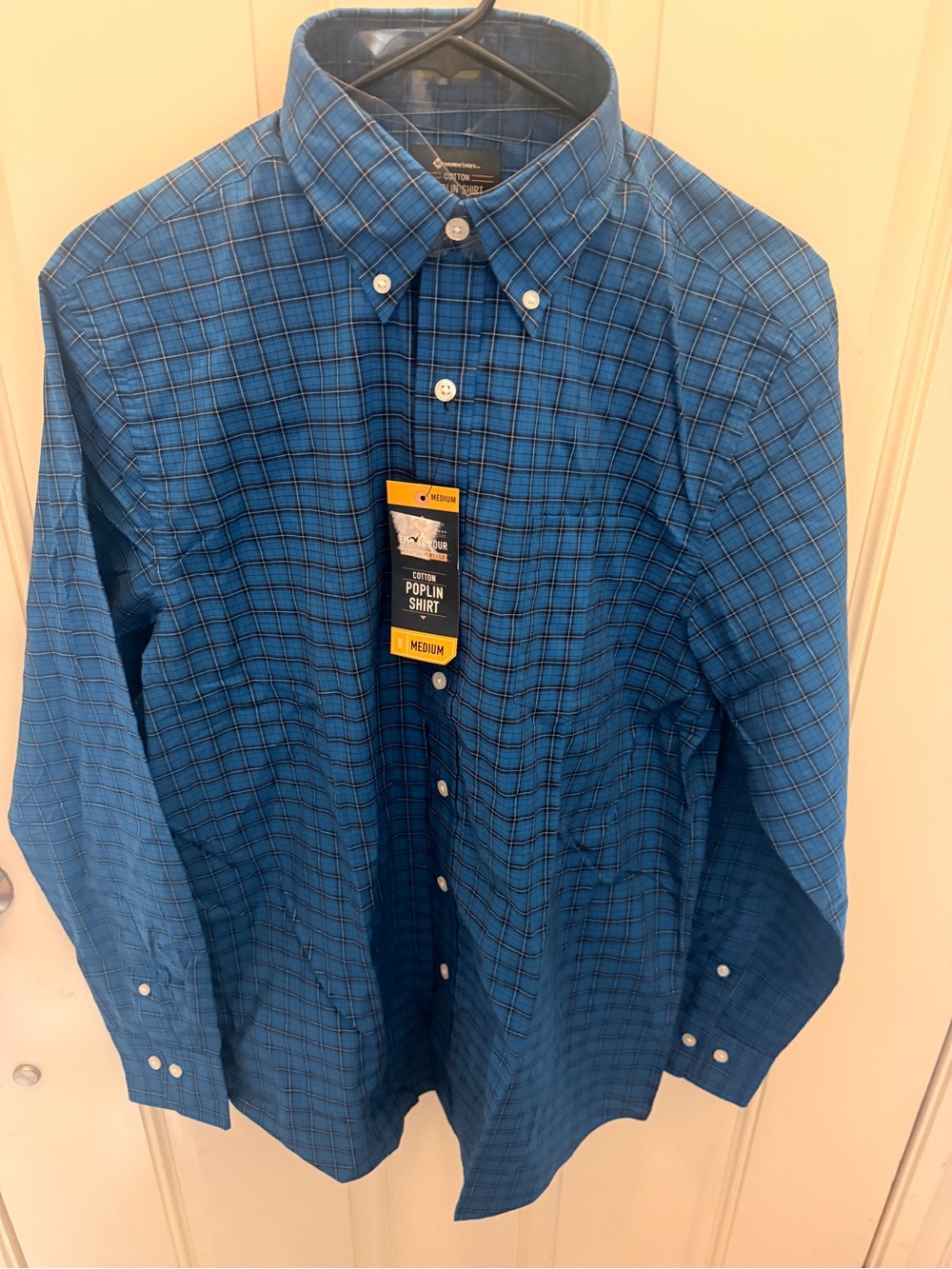 Members Mark Oxford Dress Shirt Stretch Blue Check Button Front  Mens Medium NWT